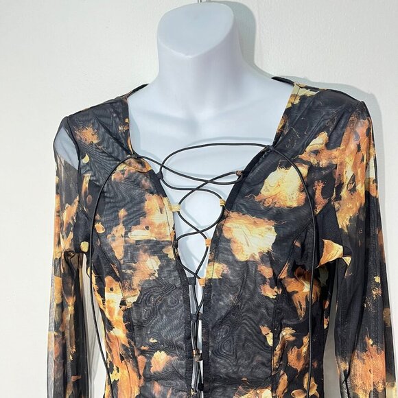 Fashion Nova Long Sleeve Mesh Bodysuit Black & Brown Size‎ L - Picture 2 of 6